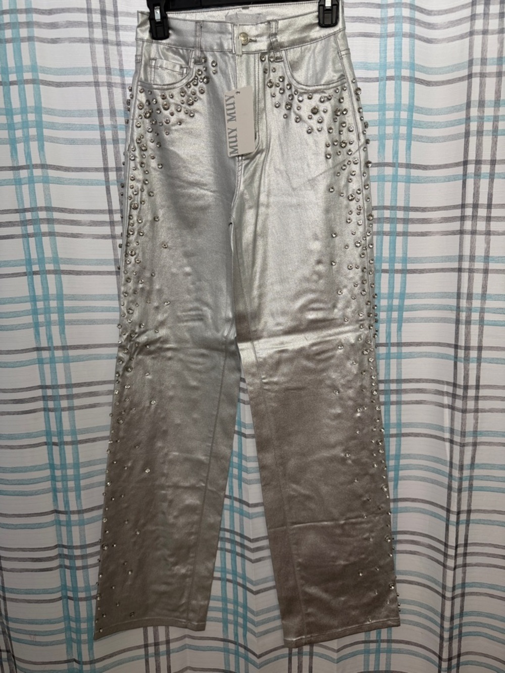 Muy Muy Silver Stud-Embellished Metallic Jeans